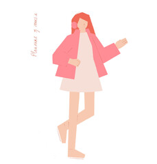 Young girl with headphones, illustration isolated on white background