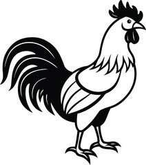 Rooster vector design, Chinses Rooster silhouette, Chinses Rooster line art vector illustration