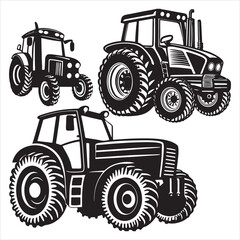 set of Tractor silhouette vector, old tractor vector silhouette