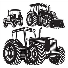 set of Tractor silhouette vector, old tractor vector silhouette