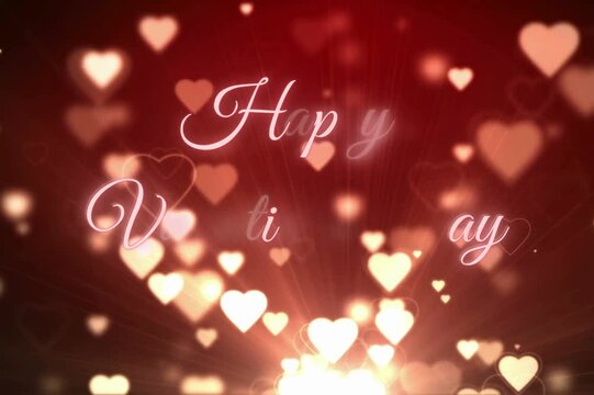 Karta z życzeniami: Happy Valentine`s Day, z sercami w tle
