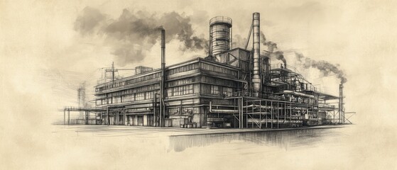 Obraz premium Industrial interior showcasing vintage machinery in a large warehouse environment during daylight hours