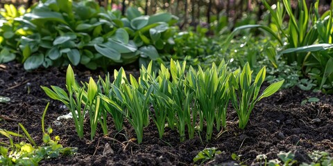 A time-lapse of plants growing in a garden, with fresh green shoots emerging from the soil.