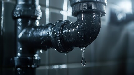 Leaking pipe with water droplets signifies urgent plumbing repair.