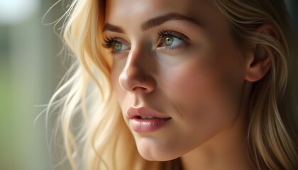 Blonde Woman's Portrait: Soft Light, Dreamy Gaze