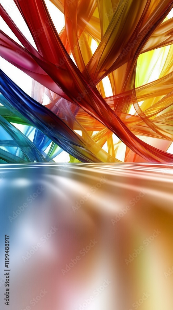 Poster a colorful, abstract image of a rainbow with a white background. the colors are vibrant and the line