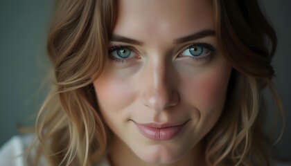 Fototapeta premium Woman's Portrait: Soft Light, Subtle Smile, and Serene Beauty
