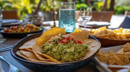 Fresh Guacamole and Chips in Outdoor Setting