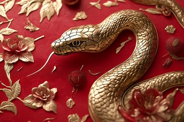 Obraz premium 2025 Chinese New Year with Snake Design Featuring Prosperity Symbols