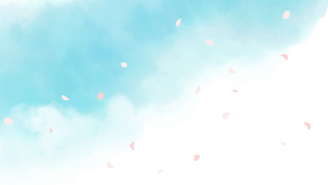花びらが舞う青空の水彩背景