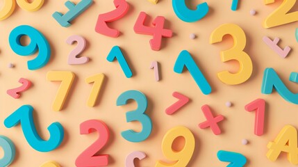 Vibrant Colorful Numbers on Elegant Beige Background - Flat Lay Composition