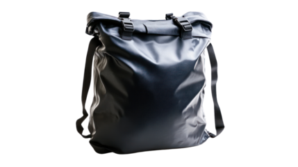 Stylish black roll-top backpack designed for urban use, featuring durable material and adjustable straps, ideal for travel and daily activities.