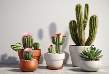 Cacti and succulents in flower pots
