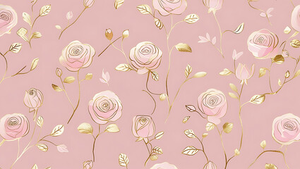 inimalist Floral Pattern with Gold Accents on Pastel Pink