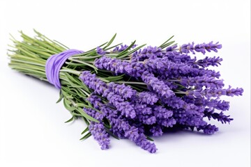 Isolated Lavender Bunch on White Background. Beautiful and Fragrant Lavandula Flowers and Herb in Rich Violet Color
