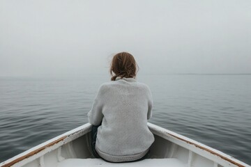 Fototapeta premium Serene scene of solitude on calm waters, enveloped in soft foggy
