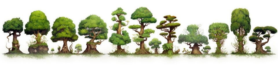 Fototapeta premium Isolated World Tree Collection - Giant Epic Trees with Fairy Tale Vibes on White Background