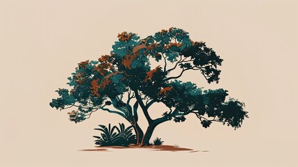 an oak tree with dark green and brown leaves