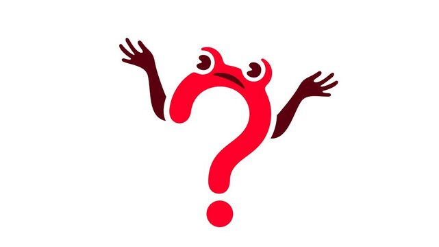 Sign question spreads arms to sides, graphic animation. Colored. Transparent background motion design. 4K resolution