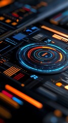 Obraz premium Professional business diagrams, glowing digital innovation visuals, futuristic setup, 3D illustration