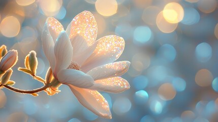 Fototapeta premium Sparkling magnolia blossom with bokeh background.