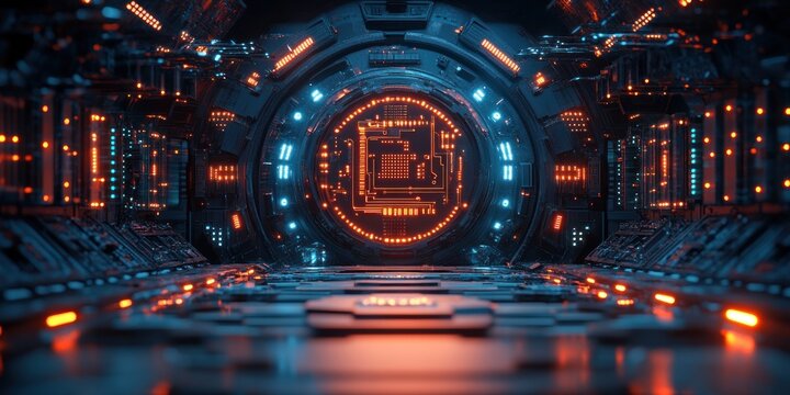 Futuristic Cyberpunk Tunnel: Digital Core Unveiled