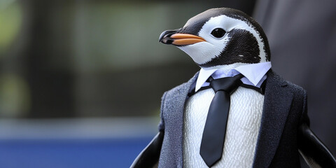 Penguin dressed in formal attire at an outdoor event