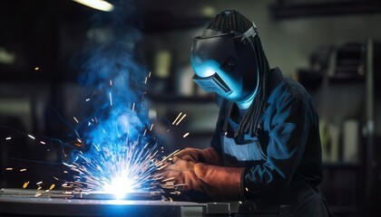 Welder working in a factory. Generated image