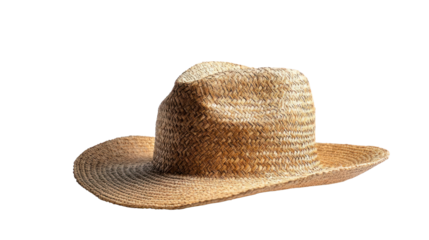 A stylish straw hat placed on a white isolated background, perfect for summer fashion and outdoor activities.
