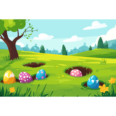 Fototapeta premium Park eggs illustration landscape vector