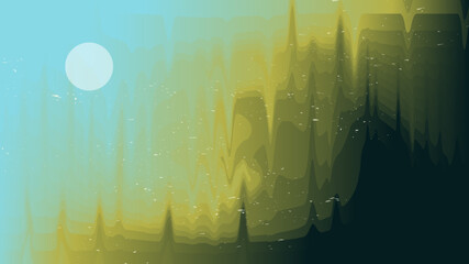 Obraz premium Vector illustration. Abstract eerie forest shrouded in dense fog with a mysterious glow. Dark silhouettes and distorted textures create a haunting atmosphere. Panoramic wallpapers