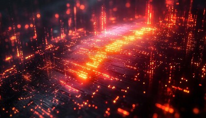 Obraz premium Depict quantum bits (qubits) transferring data across quantum computers, showcasing futuristic data storage and processing, Quantum Computing for Data Backup