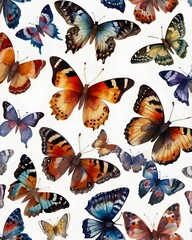 Beautiful watercolor butterflies seamless pattern on white background