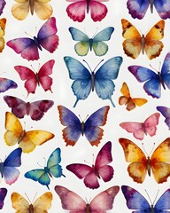 Beautiful watercolor butterflies seamless pattern on white background