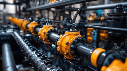 Fototapeta premium Detailed view of agricultural irrigation equipment in use on a sunny afternoon in the countryside