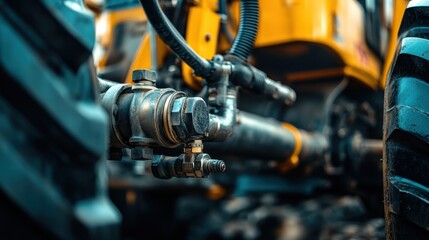 Fototapeta premium Detailed view of agricultural irrigation equipment in use on a sunny afternoon in the countryside