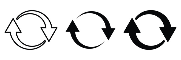Circle arrows icon set. Different circular arrows of white background. Black color, different thickness. Recycle icon set, refresh, repeat, Vector illustration.