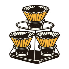 A vintage icon of brew filters in a stand