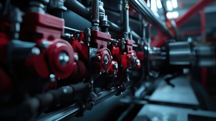 Fototapeta premium Detailed view of agricultural irrigation equipment in use on a sunny afternoon in the countryside