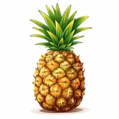Fototapeta premium Illustration of a ripe pineapple fruit with green crown, isolated on a white background