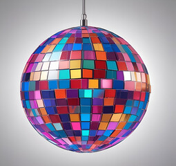 Fototapeta premium A colorful disco ball hanging on white background