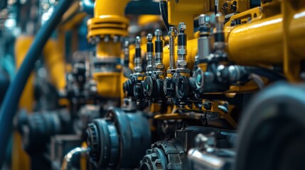 Fototapeta premium Detailed view of agricultural irrigation equipment in use on a sunny afternoon in the countryside
