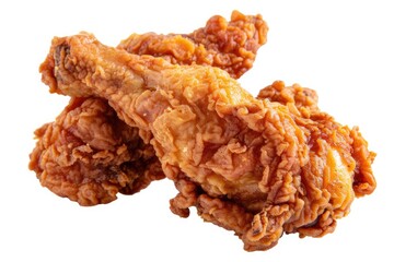 Fried chicken drumstick on white background.