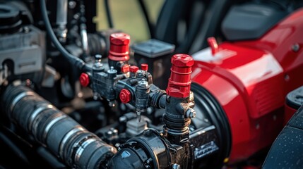 Detailed view of agricultural irrigation equipment in use on a sunny afternoon in the countryside