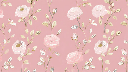inimalist Floral Pattern with Gold Accents on Pastel Pink