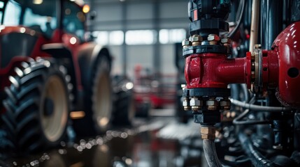 Fototapeta premium Detailed view of agricultural irrigation equipment in use on a sunny afternoon in the countryside