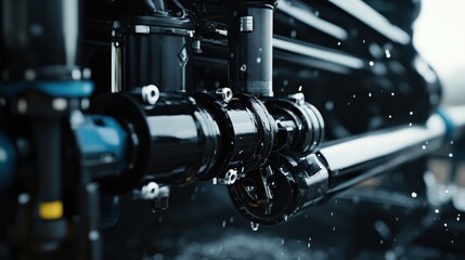 Fototapeta premium Detailed view of agricultural irrigation equipment in use on a sunny afternoon in the countryside