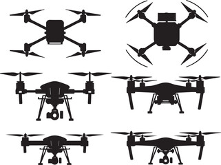 Set FPV Drone. Hand drawn vector illustration	