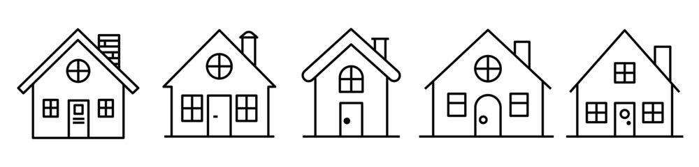 Obraz premium Set of Classic Houses template flat and line icons on transparent background, line design vector illustration, estate concept