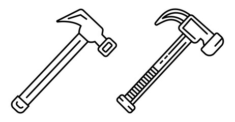 Set of Hammers template flat and line icons on transparent background, line design vector illustration, tools concept
